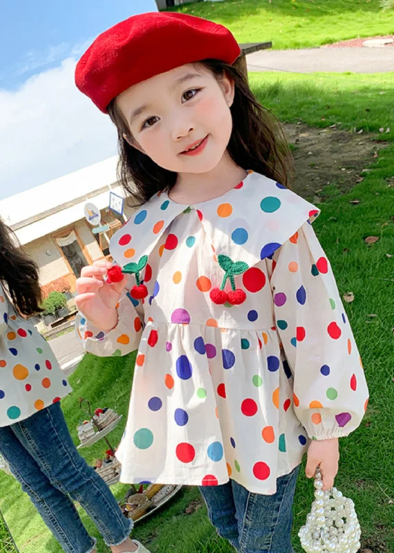 High-end Sense Lovely Peter Pan Collar Dot Cotton Girls Tops Long Sleeve