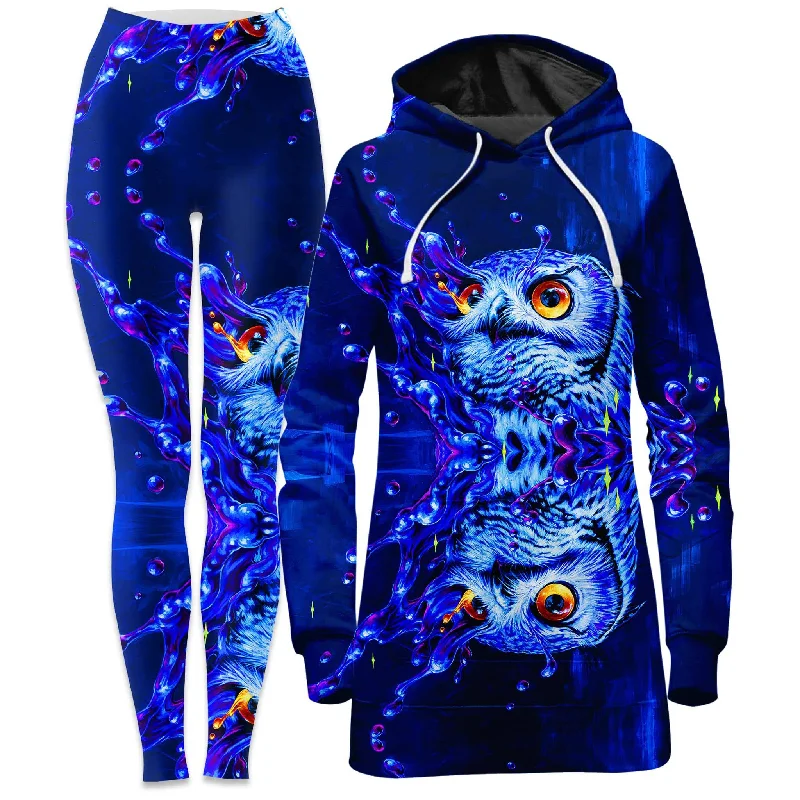 Casual Elegance Lucid Owl Hoodie Dress and Leggings Combo