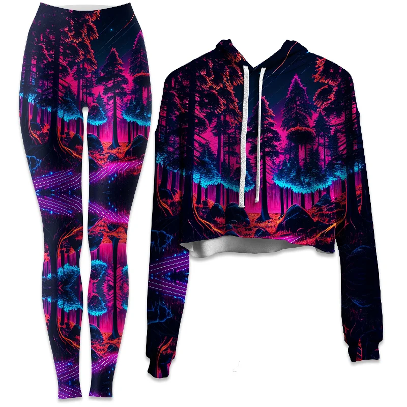 High-end Customization Neon Forest Crop Hoodie and Leggings Combo