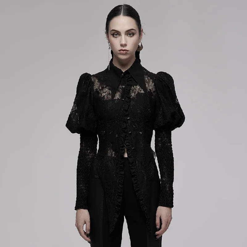 Classic Items Women's Gothic Puff Sleeved Floral Lace Shirt