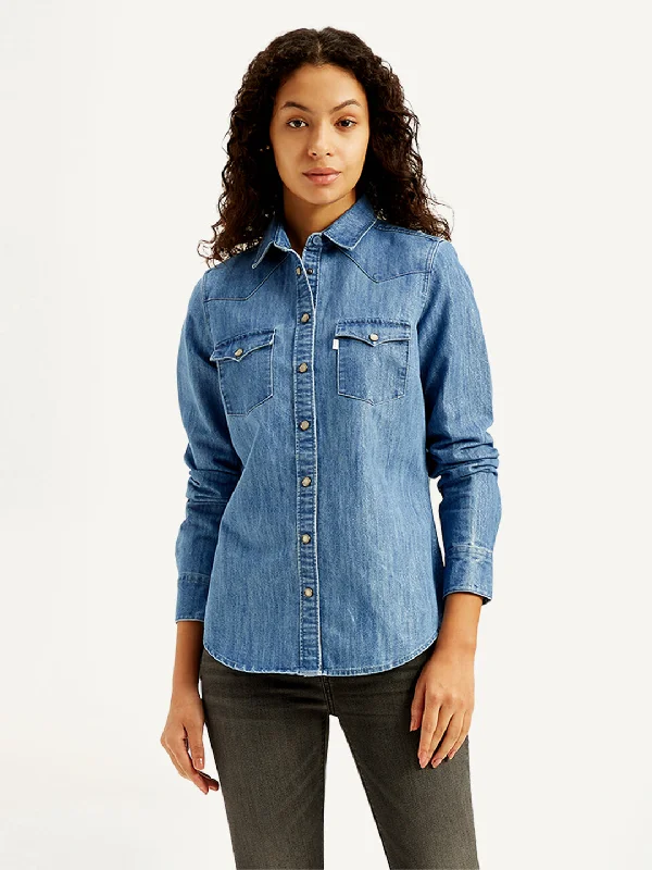 Energy Wear Women's Solid Regular Fit Denim Shirt