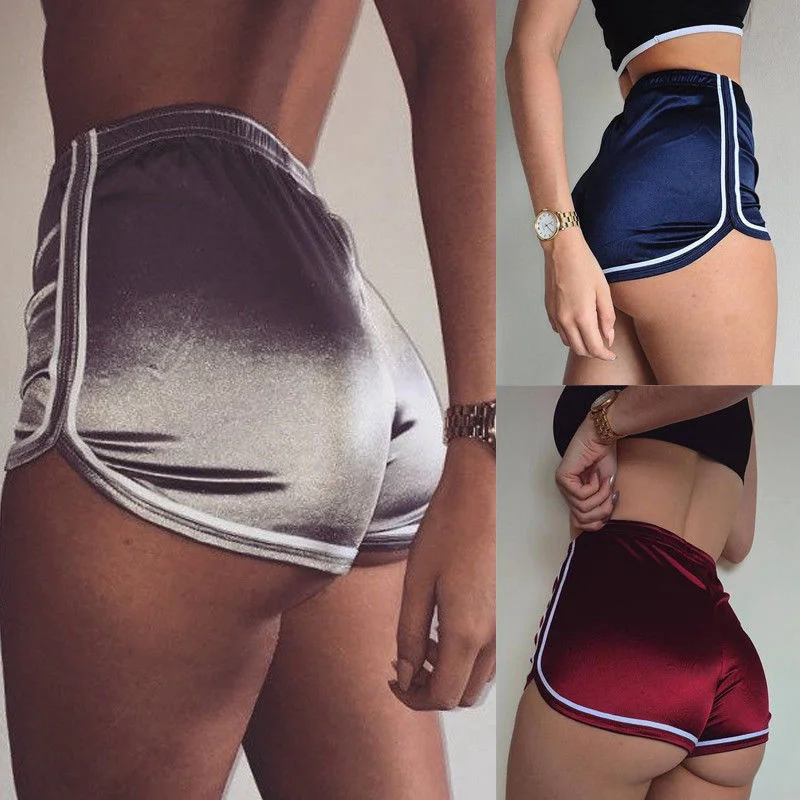 Classic Series Sexy Women Satin Silk High Waist Running Sports Shorts Gym Workout Waistband Hot Shorts