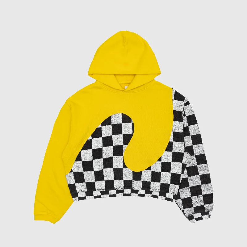 Street Fashion YELLOW CHECK SWIRL KNIT HOODIE