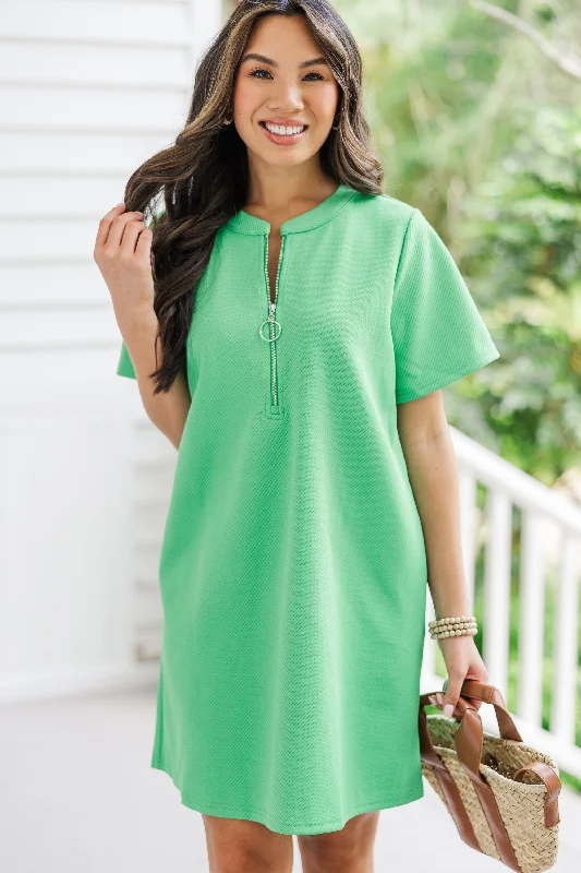 Youthful Vitality On The Go Green Textured Dress