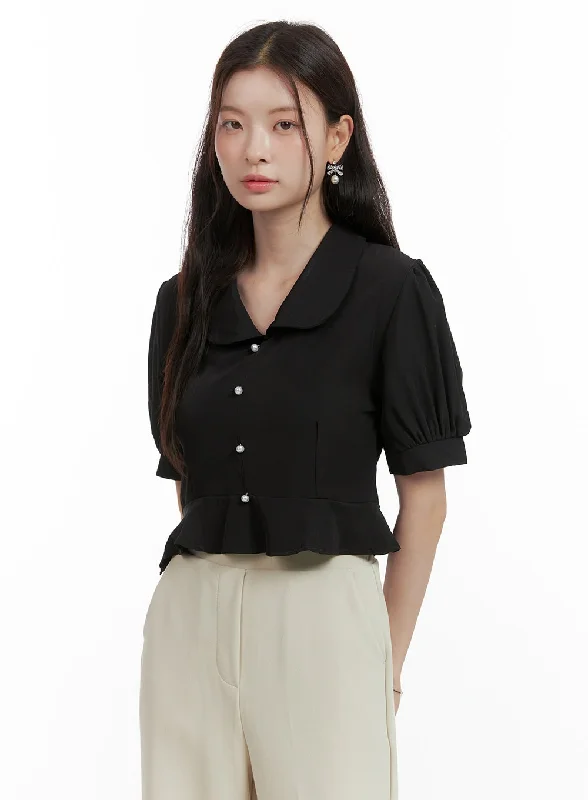 High-end Customization Pearl Frill Collared Blouse OL416