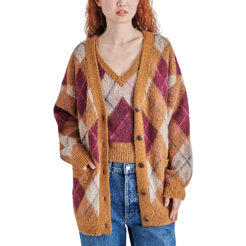 Youthful Style Steve Madden Womens Lexie Wool Blend Argyle Cardigan Sweater