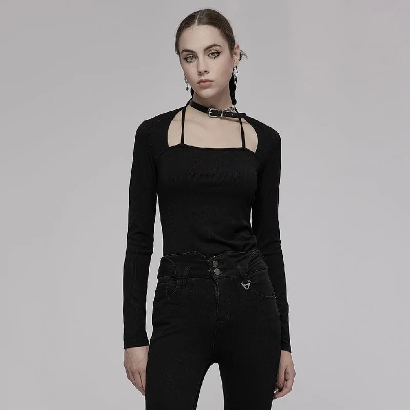 Comfortable Wear Women's Punk Cutout Long Sleeved Shirt with Choker