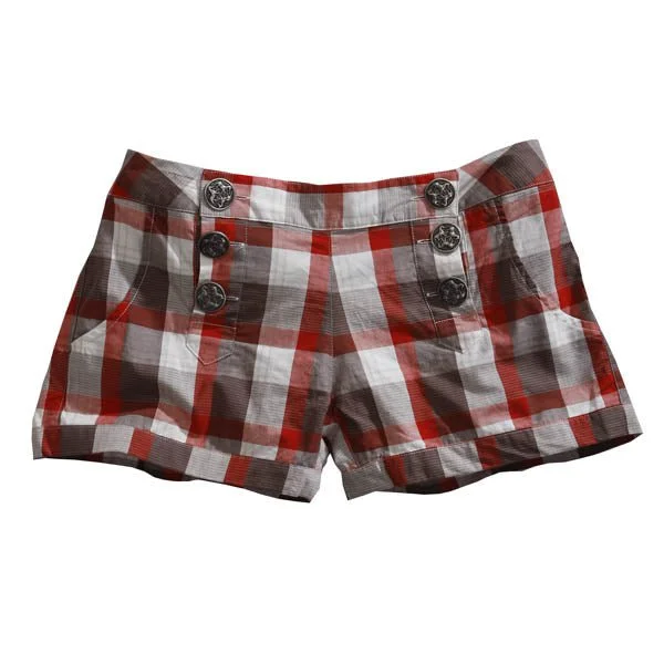 Must-have For Autumn And Winter Tin Haul Womens Red 100% Cotton Buckeye Check Flat Front Shorts