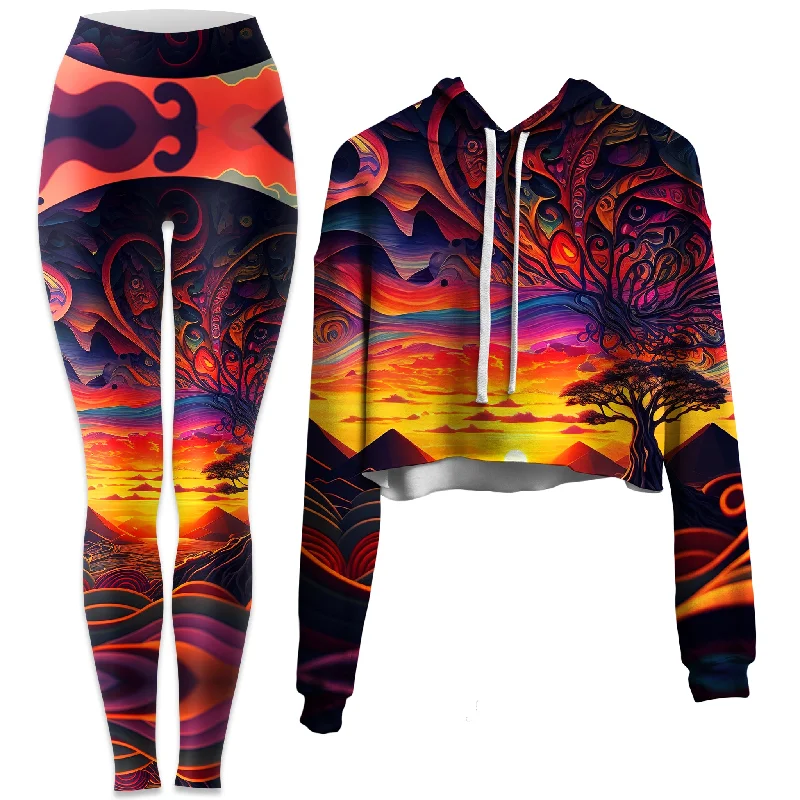 Classic Items Acid Sunset Crop Hoodie and Leggings Combo