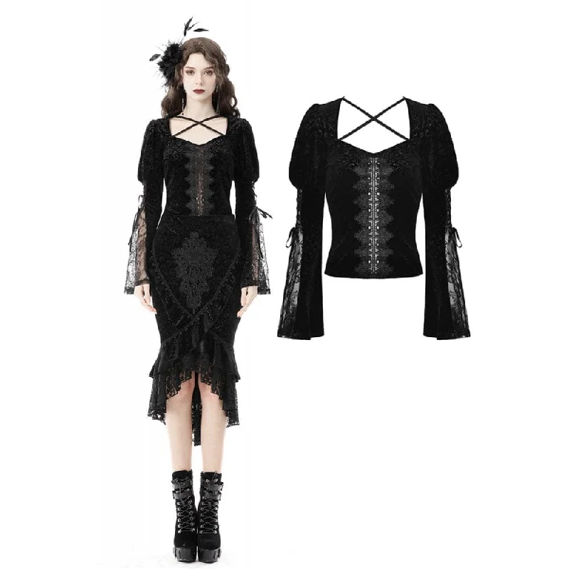 Fashionable In The Times Women's Gothic Square Collar Puff Sleeved Velet Shirt