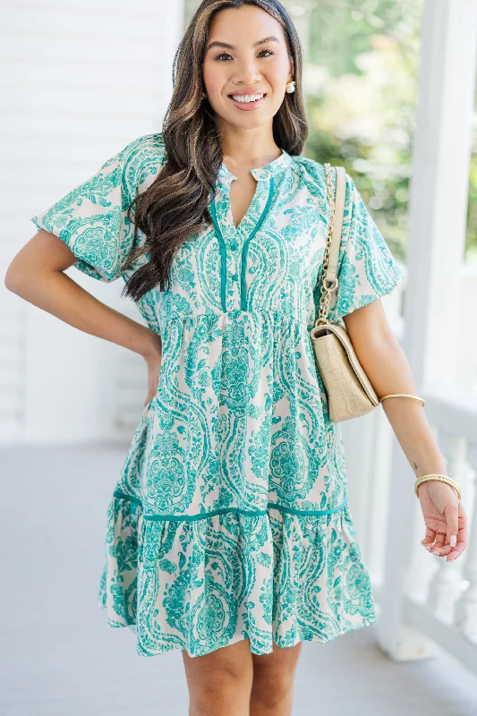 Minimal Classic No Way Around It Teal Green Floral Dress