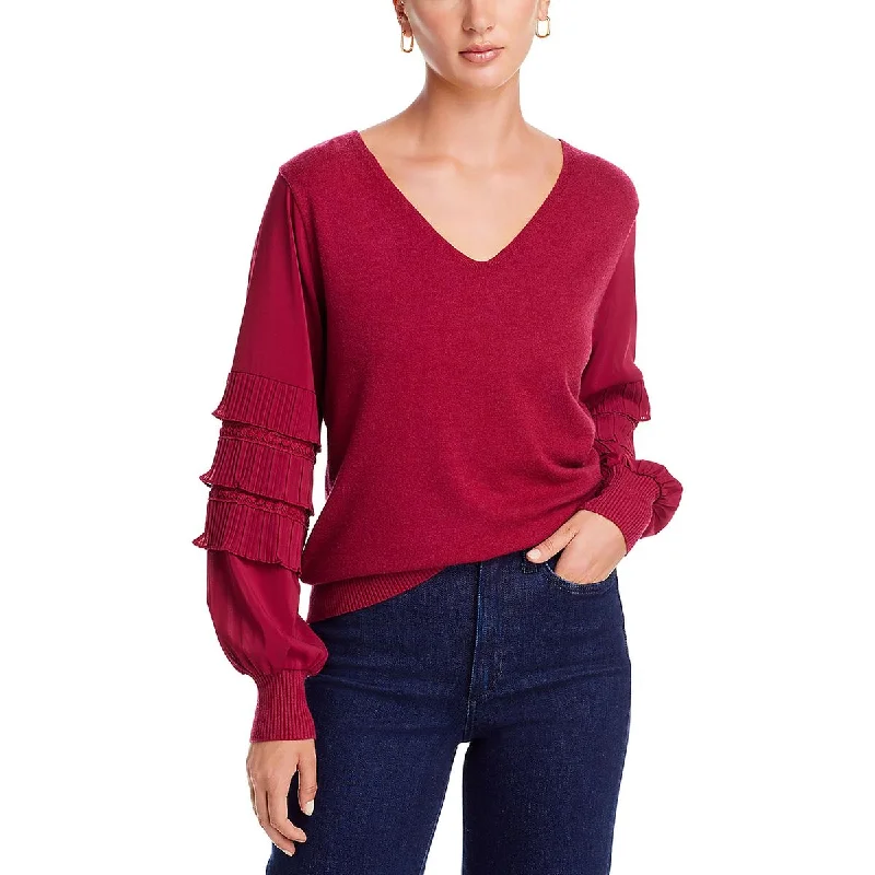 Classic Style Sioni Womens Mixed Media V-Neck Pullover Sweater