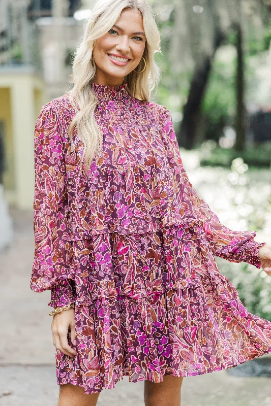 Comfortable Fashion Fate: Show You Off Burgundy Red Floral Dress