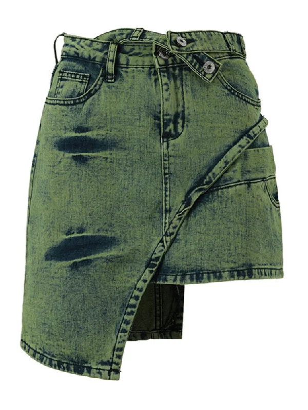 Soft Textures Green Tie Dye Denim Mini Skirts