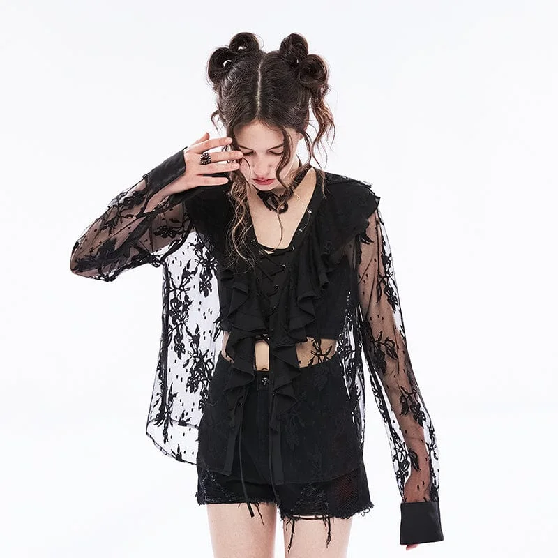 End Of The Year Women's Gothic Ruffles Floral Lace Shirt