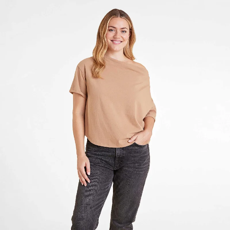 Casual Elegance Vintage Cotton Off The Shoulder T-Shirt | Cinnamon