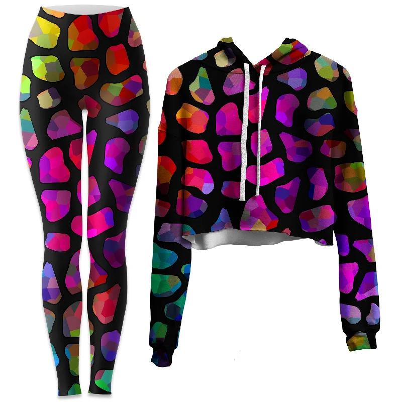 Warm Comfort Jewel Giraffe Spots Crop Hoodie and Leggings Combo