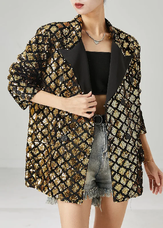 Fashionable In The Times Golden Sequins Coat Oversized Double Breast Spring