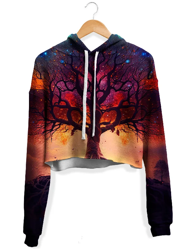 Youthful Style Sunset Fractal Tree Fleece Crop Hoodie