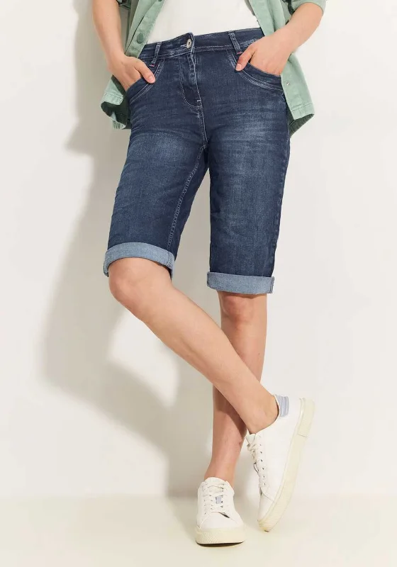 Simple Design Cecil Knee Length Denim Shorts, Mid Blue