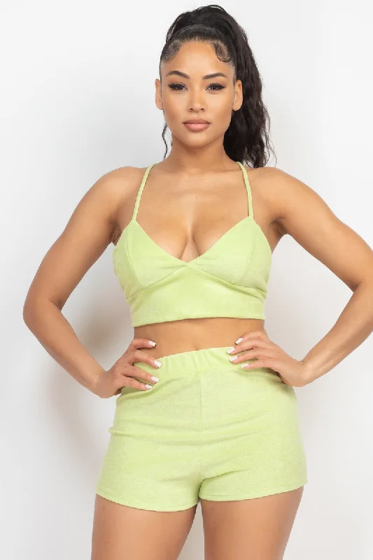 High-end Sense Terry Towel Bralette Top & Mini Shorts Set