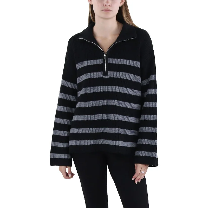 Effortless Style English Factory Womens Half Zip Crochet Pullover Sweater