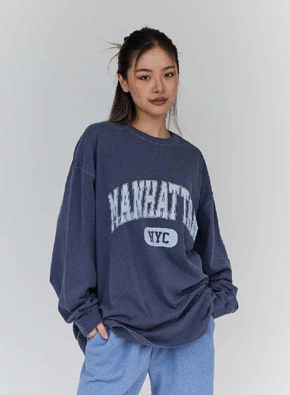 Sports Trend Lettering Print Oversize Long Sleeve T-Shirt Unisex CN21