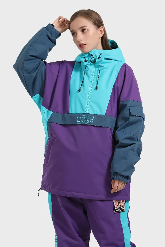 Personal Design Women's Purple & Blue Kangaroo Pocket Waterproof Baggy Snowboard Anoraks