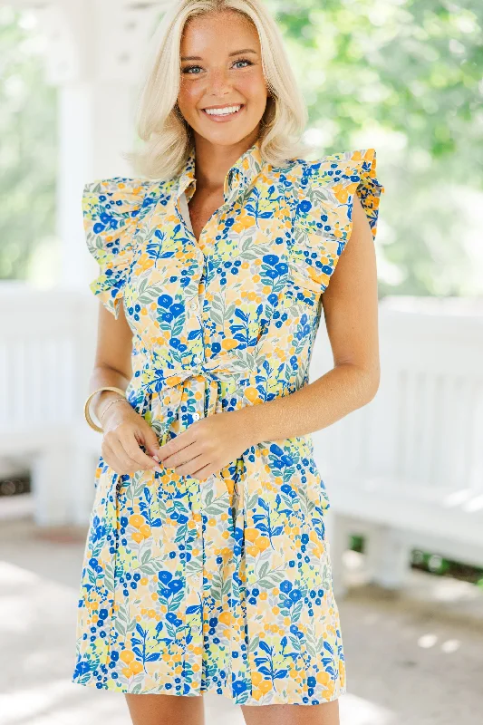 Comfortable Mind Know Your Strengths Yellow Ditsy Floral Dress