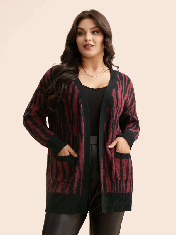 Exquisite Tailoring Zebra Print Patched Pocket Cardigan