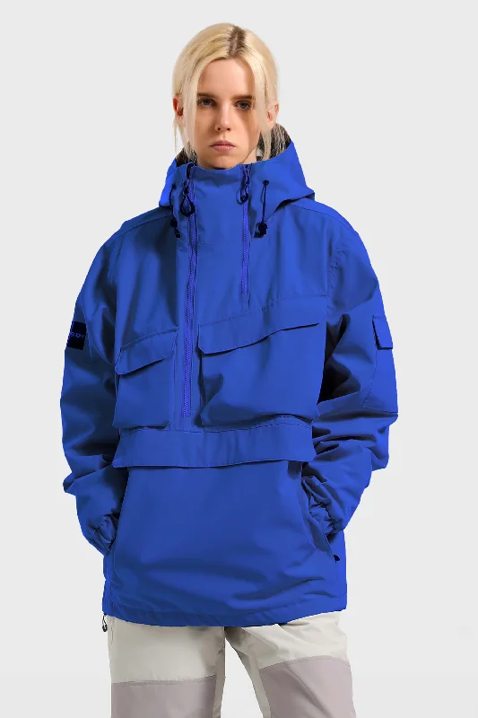 High Street Fashion Women's Klein Blue Asymmetrical Kangaroo Pocket Waterproof Insulated Snow Anoraks