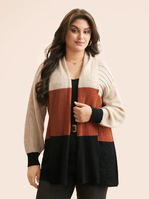 Classic Series Colorblock Contrast Lapel Collar Texture Cardigan