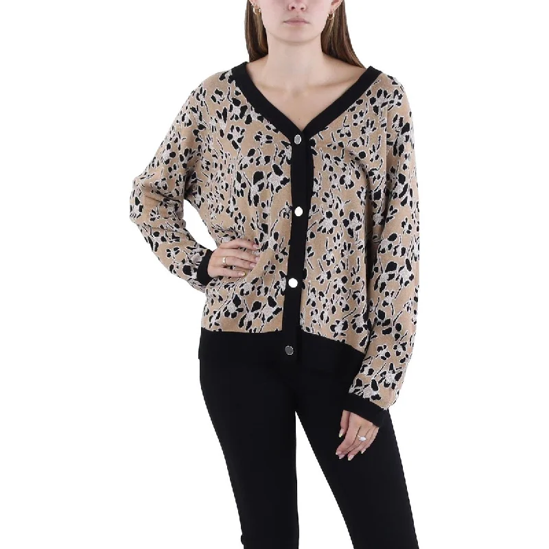 Floral Prints Anne Klein Womens Plus Floral Print Button Down Cardigan Sweater