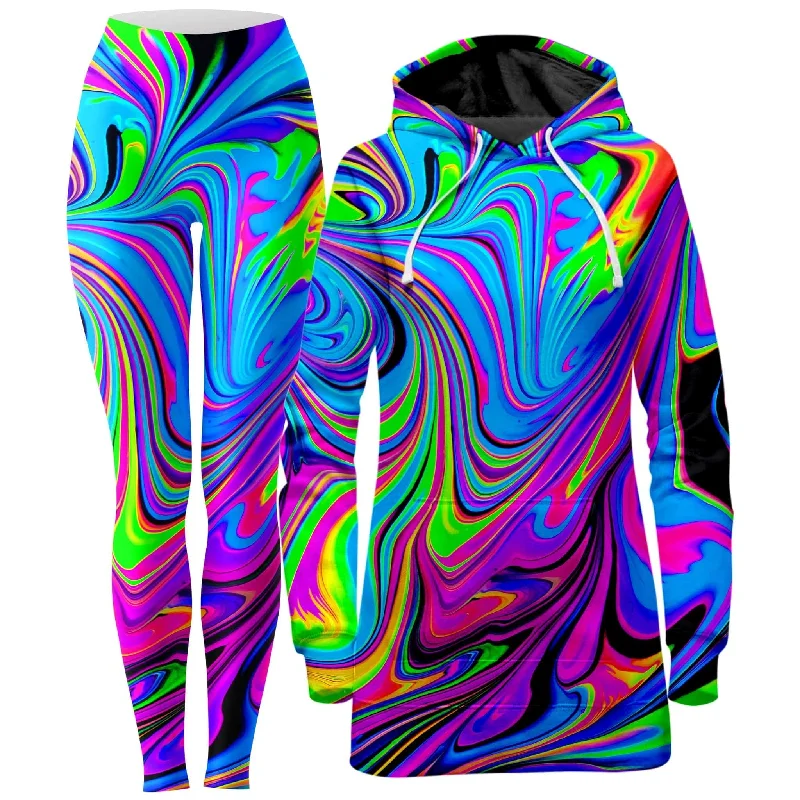 Retro Prints Cosmic Flow Hoodie Dress and Leggings Combo