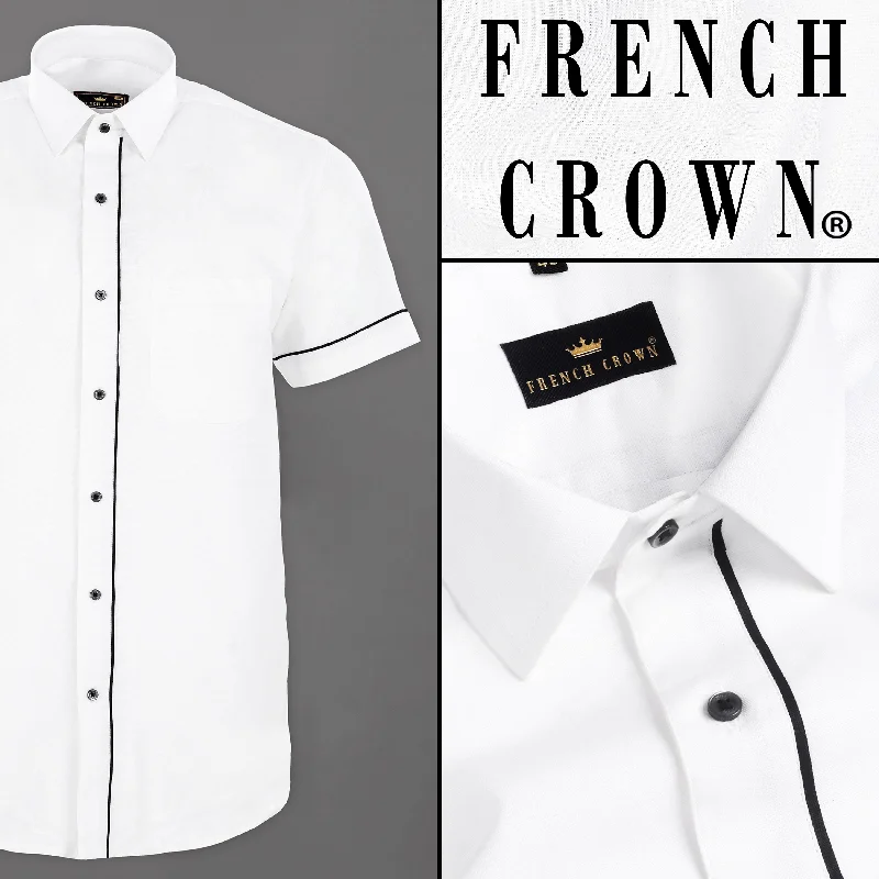 Urban Design Sense Bright White with Black Piping Luxurious Linen Shirt