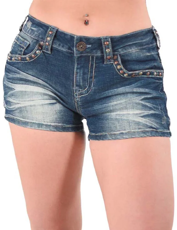 High Street Series Cowgirl Tuff Womens Wild Mustang Medium Wash Cotton Blend Casual Shorts