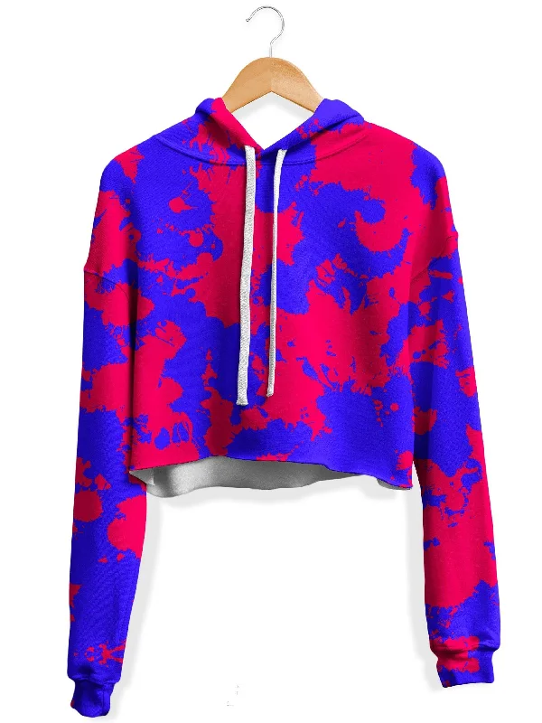 Cozy Fit Pink and Violet Paint Splatter Fleece Crop Hoodie