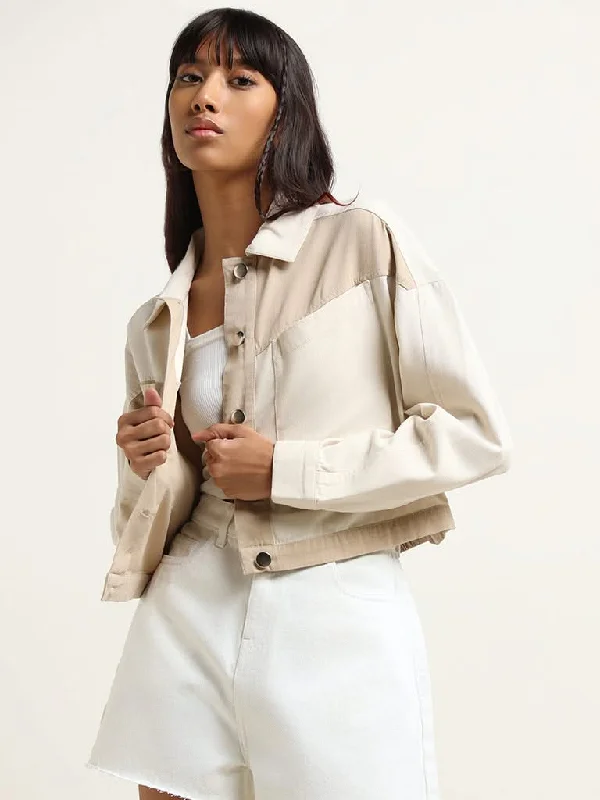 Simple Design Nuon Beige Colour-Block Cotton Jacket