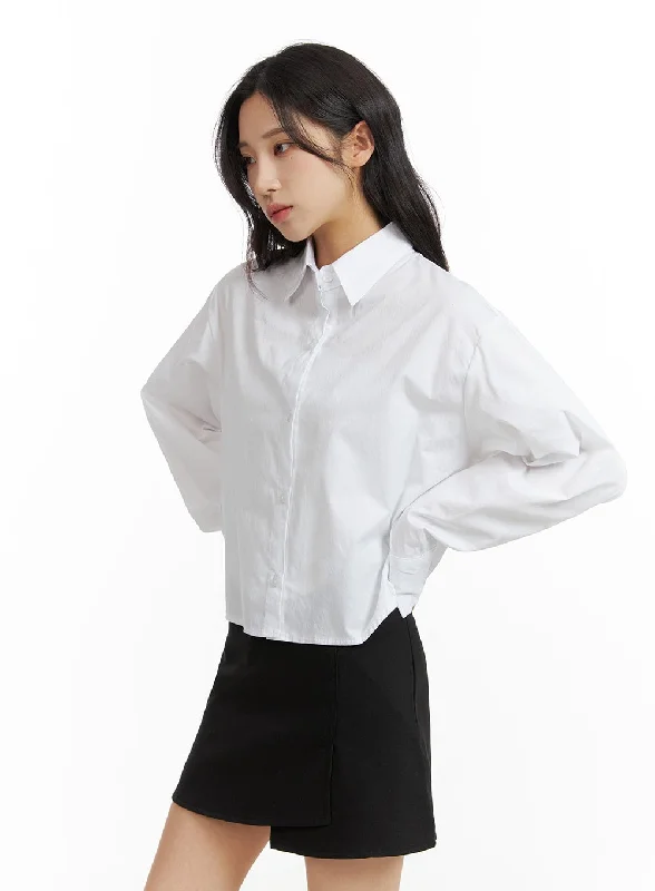 High-end Design Basic Crop Collar Shirt CF415