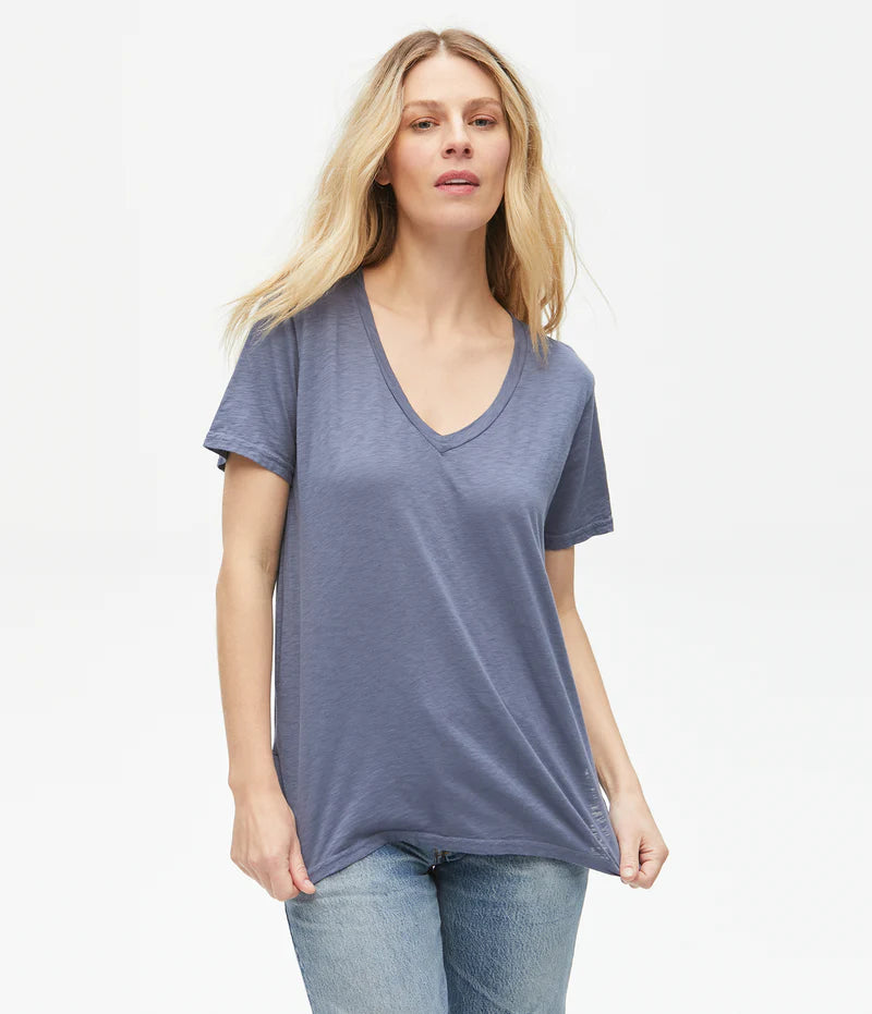 High-end Sense Michael Stars Blue Gray V-Neck Tee