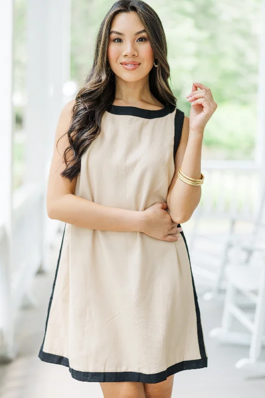 Simple Elegance Take On The World Oatmeal Cotton Dress