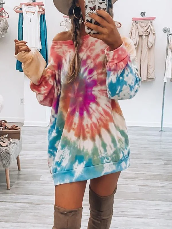 Design Trend Full Size Tie-Dye Round Neck Long Sleeve Dress