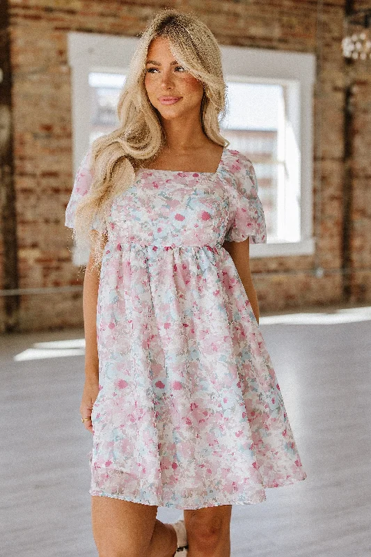 Free And Comfortable Ajay Floral Square Neck Mini Dress