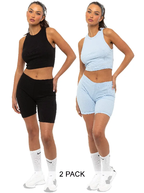 High-end Wear Enzo | Womens Ribbed Vest and Shorts 2 Pack