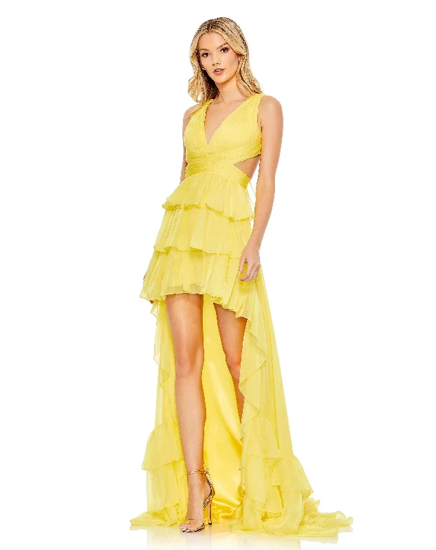 Versatile Wear Silk slip dress Ruffle Tiered Cross Over High Low Gown