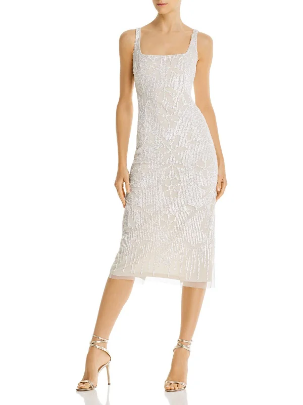 Soft Textures Knitted sweater dress Womens Sequined Sleeveless Sheath Dress