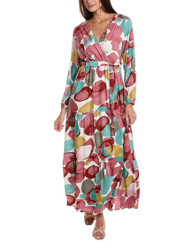 Elegant Comfort ANNA KAY Patches Silk-Blend Maxi Dress