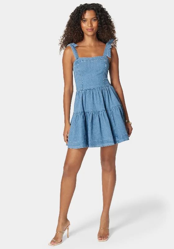 Summer Selection Bow Detail Fit And Flare Denim Dress