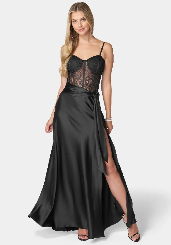 Fashion Wear Lace And Satin Bustier Gown