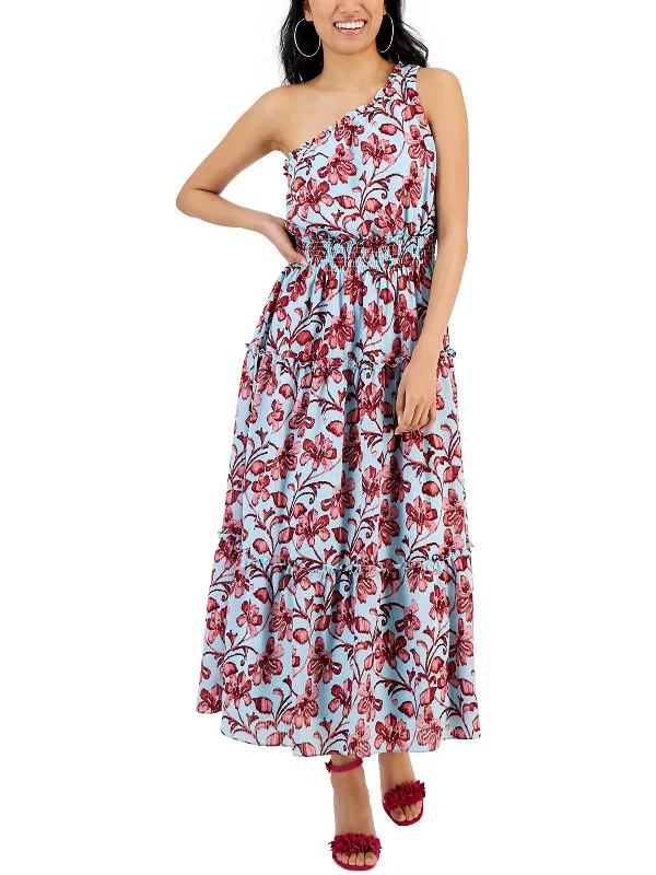 Casual Wear Petites Womens Smocked Ruffled Maxi Dress